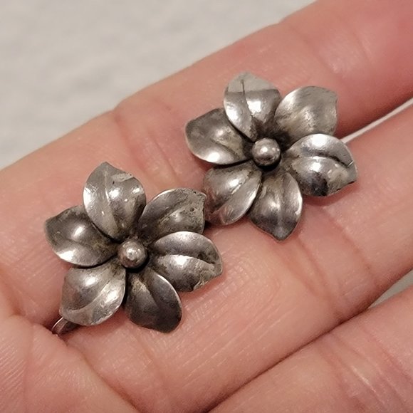 Vintage solid 925 sterling silver ornate detailed orchid earrings - Picture 12 of 16